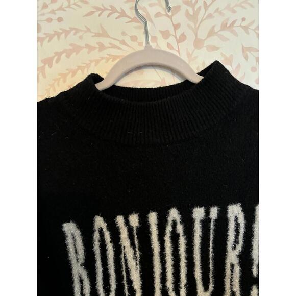 CLOSET CLOSING! LAST CHANCE NWOT A New Day Black Sweater with 'BONJOUR' Graphic - Picture 3 of 6